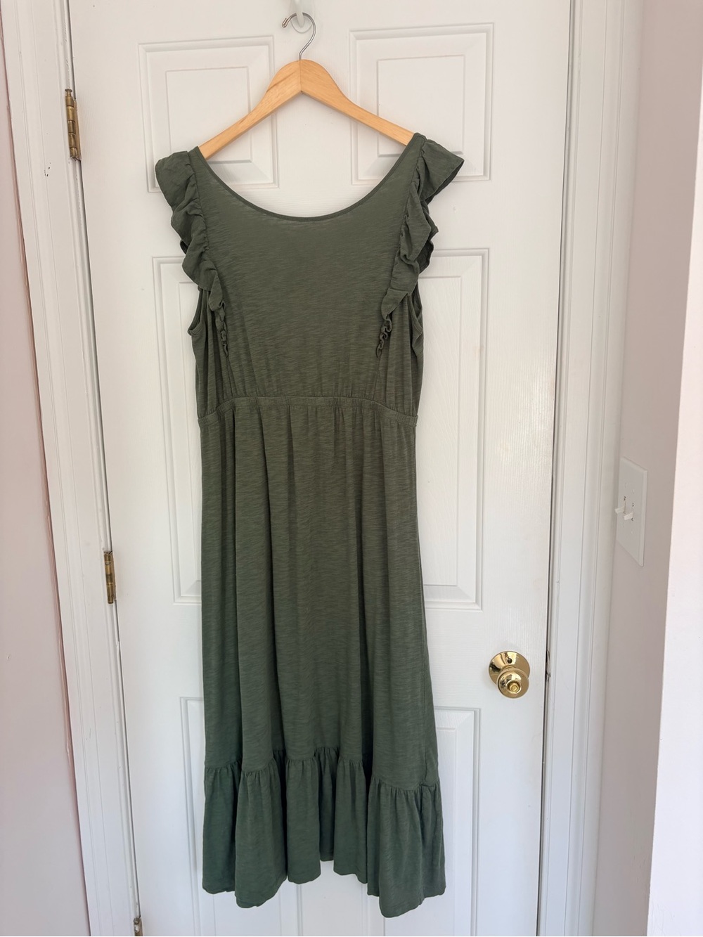 ba&sh Olive Green Ruffle Sleeve Midi Dress